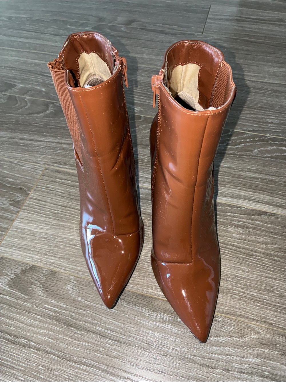INC International Concepts Brown Patent Pointed-Toe Ankle Boots